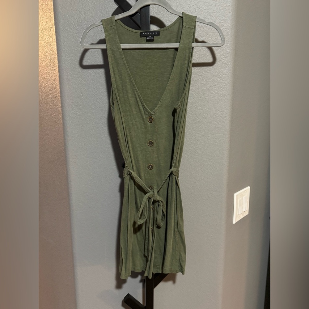 Sanctuary Olive Green Sleeveless Button Wrap Dress